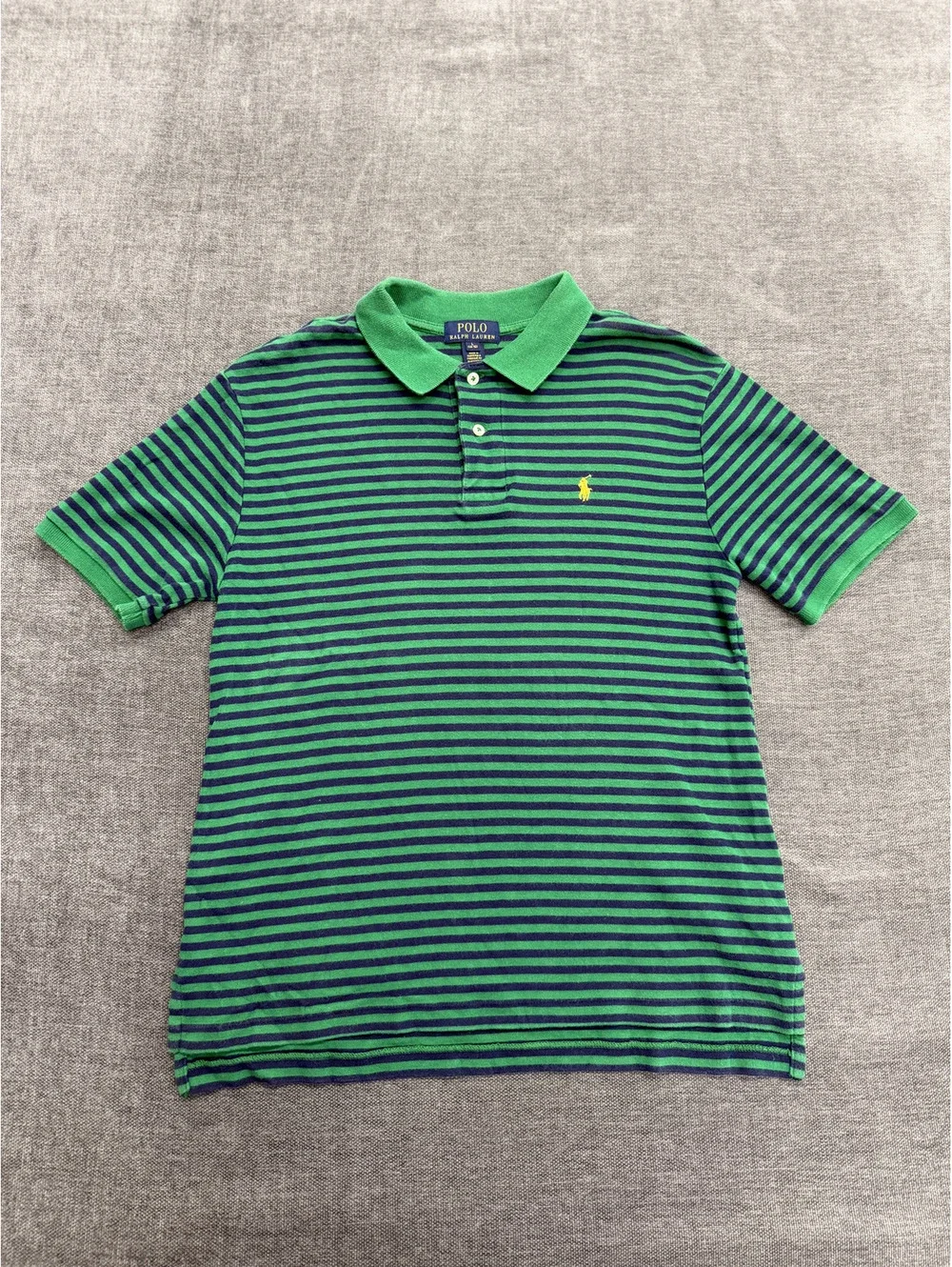 Polo Ralph Lauren Classic Fit Green and Navy Striped Polo Shirt, Youth Large